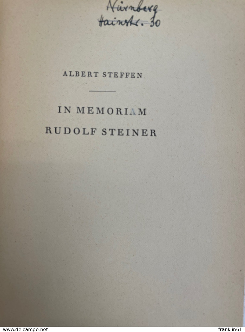 In Memoriam Rudolf Steiner. - Filosofía