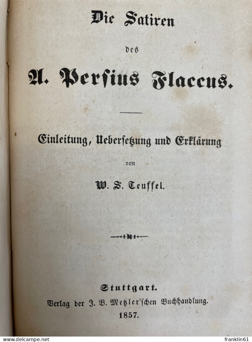 Ausgewählte Lustspiele Des Publius Terentius, Die Satiren Des A.Persius Flaccus Von W.S.Teuffel - Gedichten En Essays