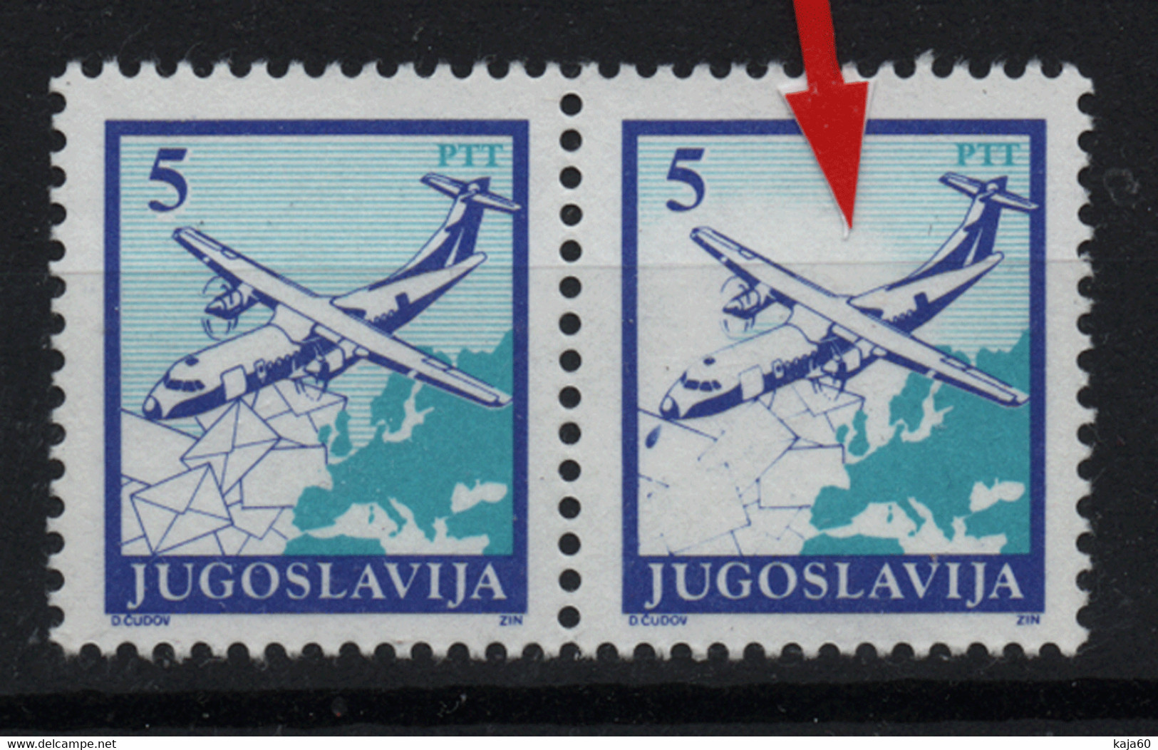 94. Yugoslavia 1990 Definitive 5 Din. Print Variety, Pair MNH - Other & Unclassified