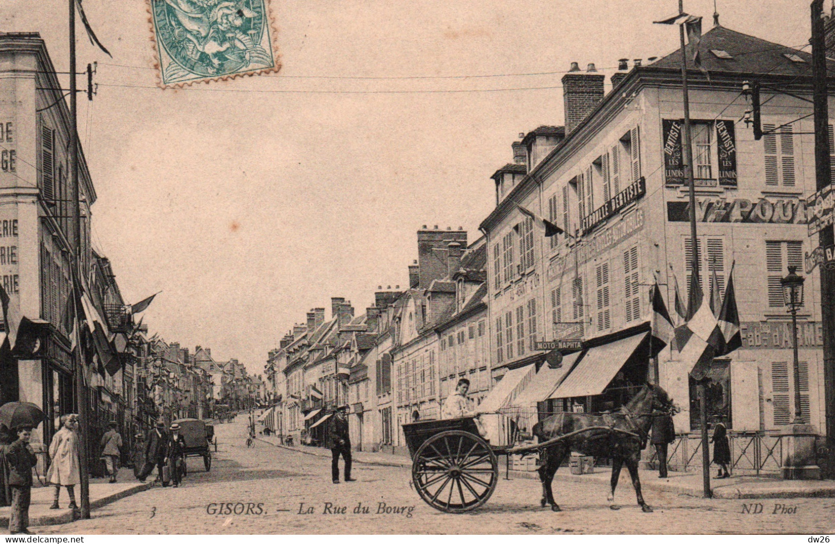 Gisors (Eure) La Rue Du Bourg, Attelage, Commerces (Moto Naphta) - Carte ND Pho N° 3 - Gisors