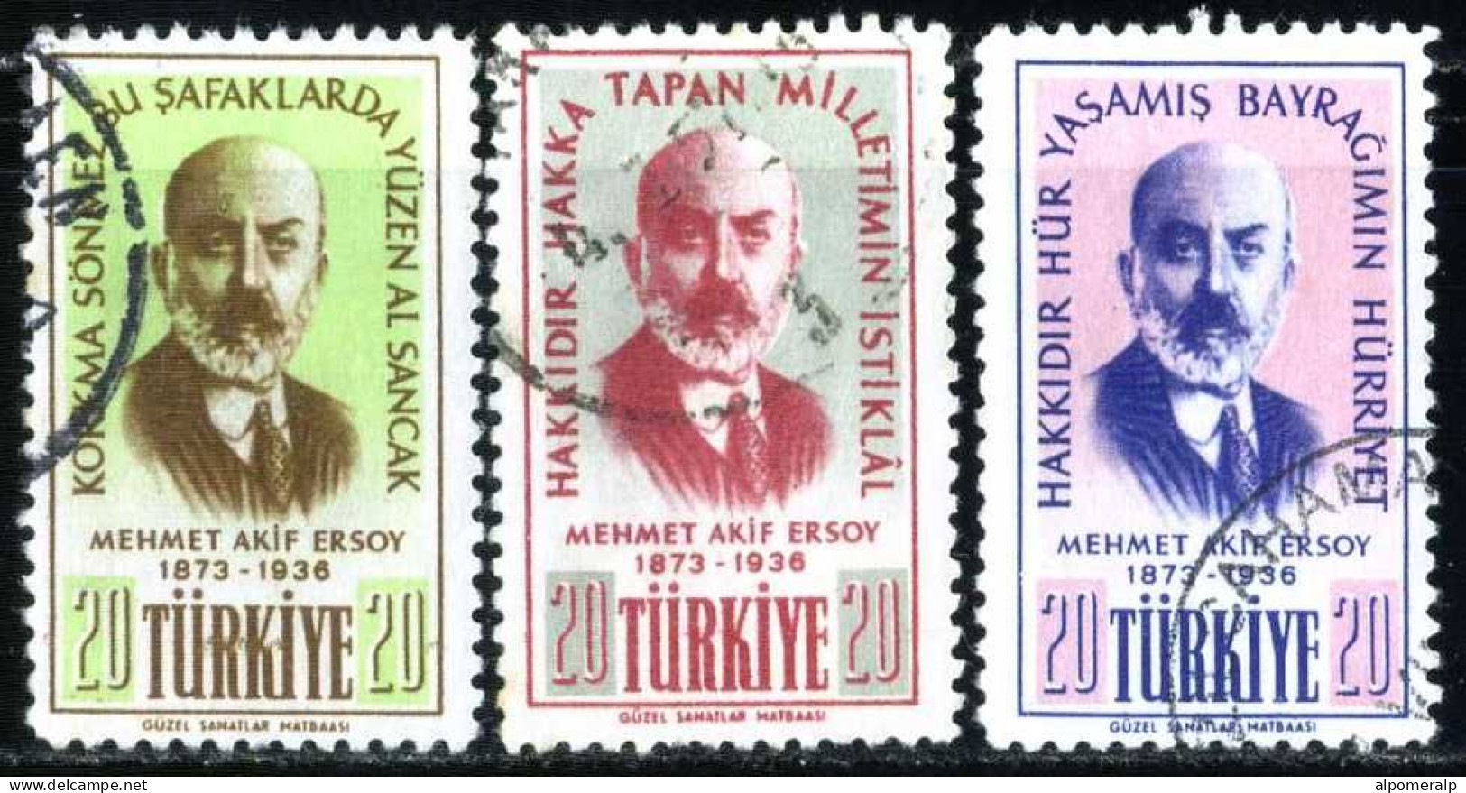 Türkiye 1956 Mi 1509-1511 Mehmet Akif Ersoy | Literary People (Poets And Writers) - Gebraucht