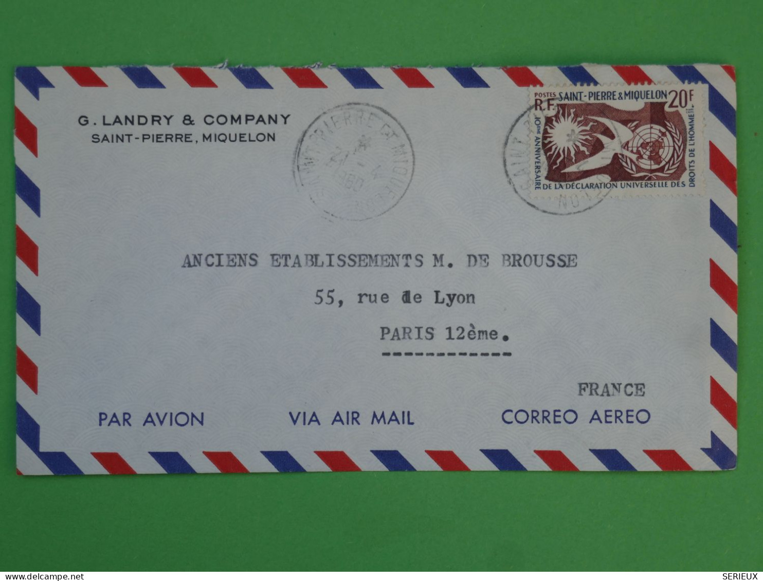 BS20 ST PIERRE MIQUELON   BELLE LETTRE RR 1959 PAR AVION   A PARIS FRANCE +  + AFFR. INTERESSANT+ - Covers & Documents