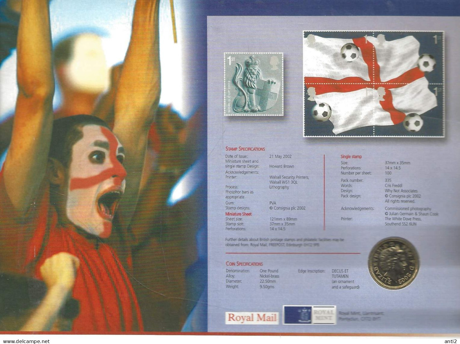 Great Britain 31.5.2002 Football World Cup, Japan And South Korea Mi 2018-2022   FDC - With Coin -   Special Cover - 2001-2010 Decimal Issues