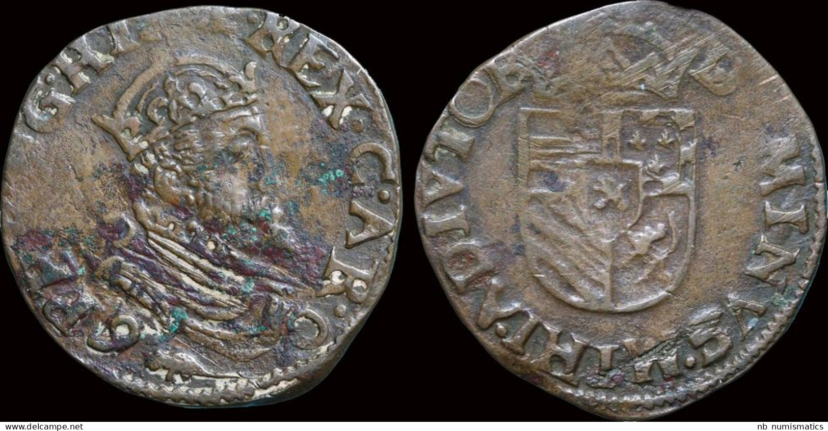 Southern Netherlands Artois Filip II Liard(oord) 1590 Arras Mint - 1556-1713 Spanische Niederlande