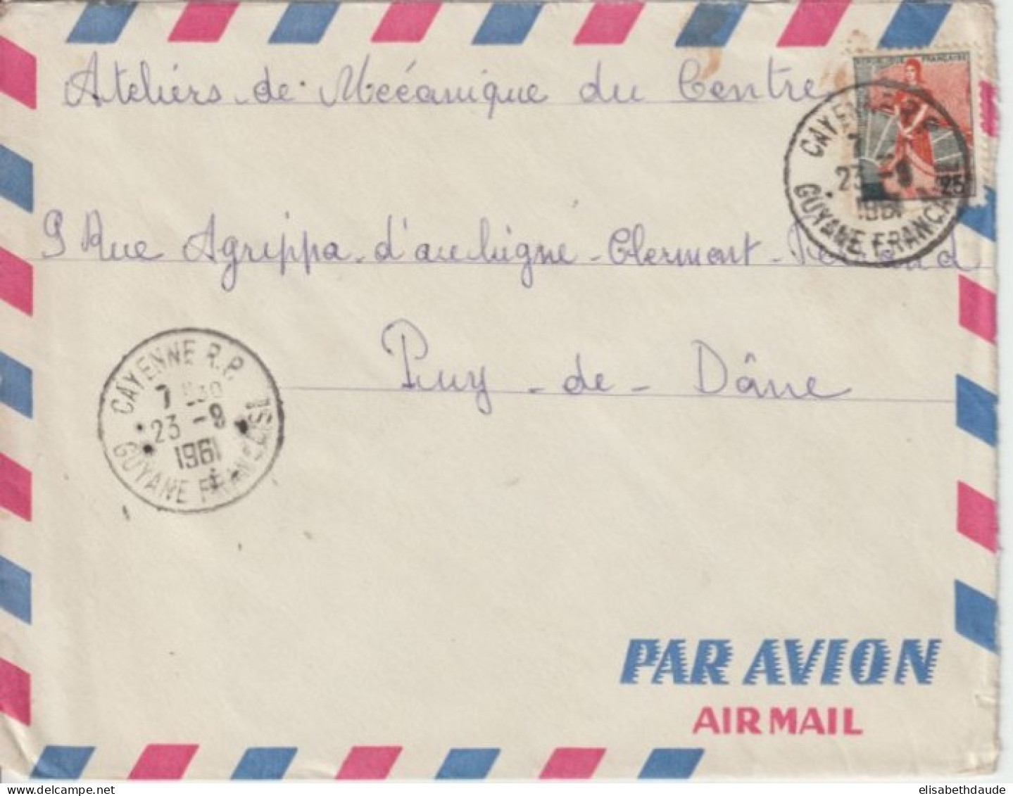 1961 - GUYANE - ENVELOPPE Par AVION De CAYENNE  => CLERMONT-FERRAND - Covers & Documents