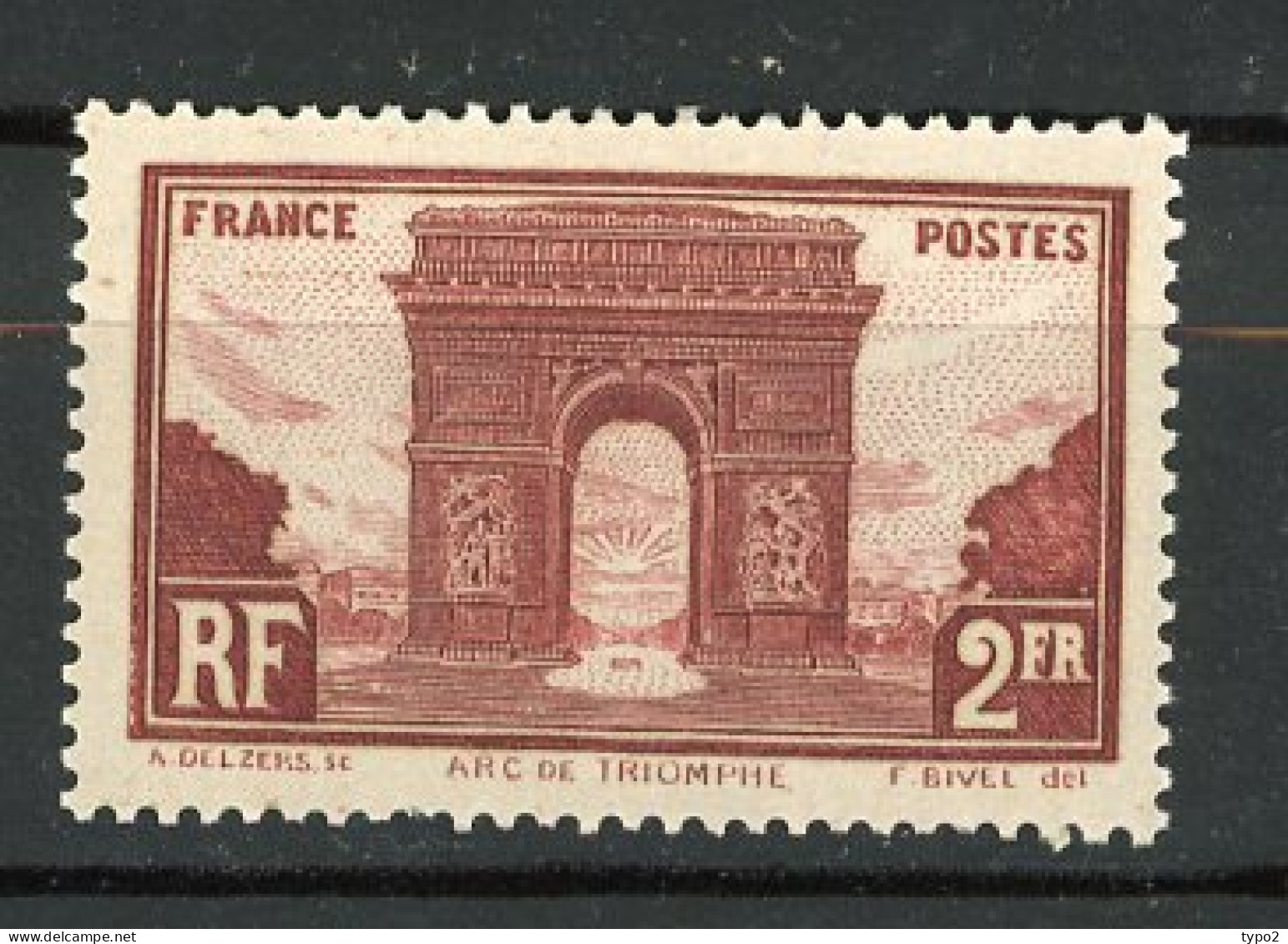 FR - Yv. N° 258  * 2f  Arc De Triomphe  Cote  42  Euro TBE   2 Scans - Neufs