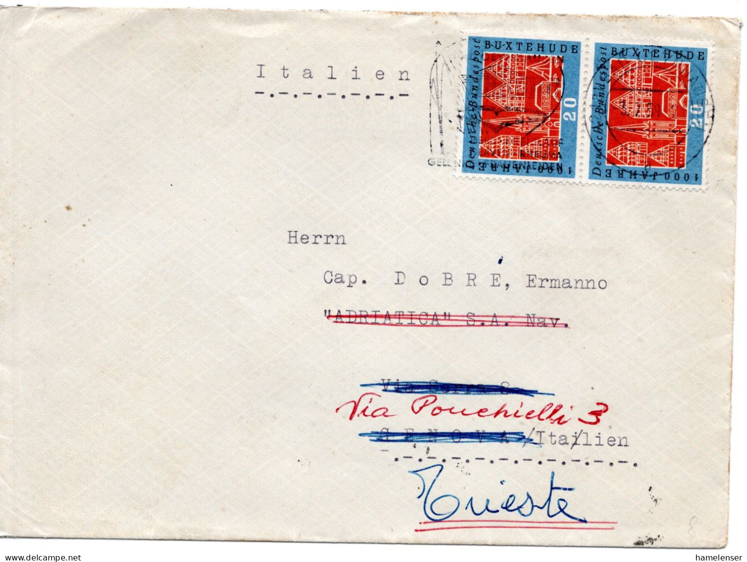 66279 - Bund - 1959 - 2@20Pfg Buxtehude A Bf BAD OEYNHAUSEN - ... -> GENOVA (Italien), Nachges -> Trieste - Lettres & Documents