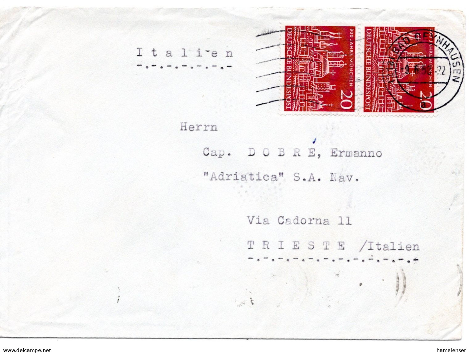 66280 - Bund - 1958 - 2@20Pfg Muenchen A Bf BAD OEYNHAUSEN - ... -> TRIESTE (Italien) - Briefe U. Dokumente