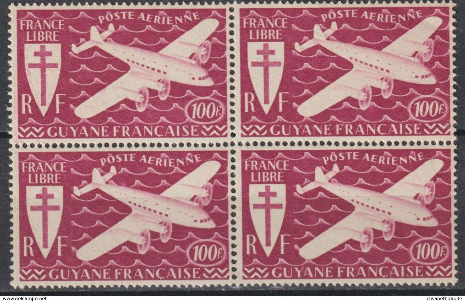 GUYANE - 1945 - POSTE AERIENNE YVERT N° 27 ** MNH BLOC De 4 - COTE = 12+ EUR. - LIVRAISON GRATUITE A PARTIR DE 5 EUR ! - Unused Stamps