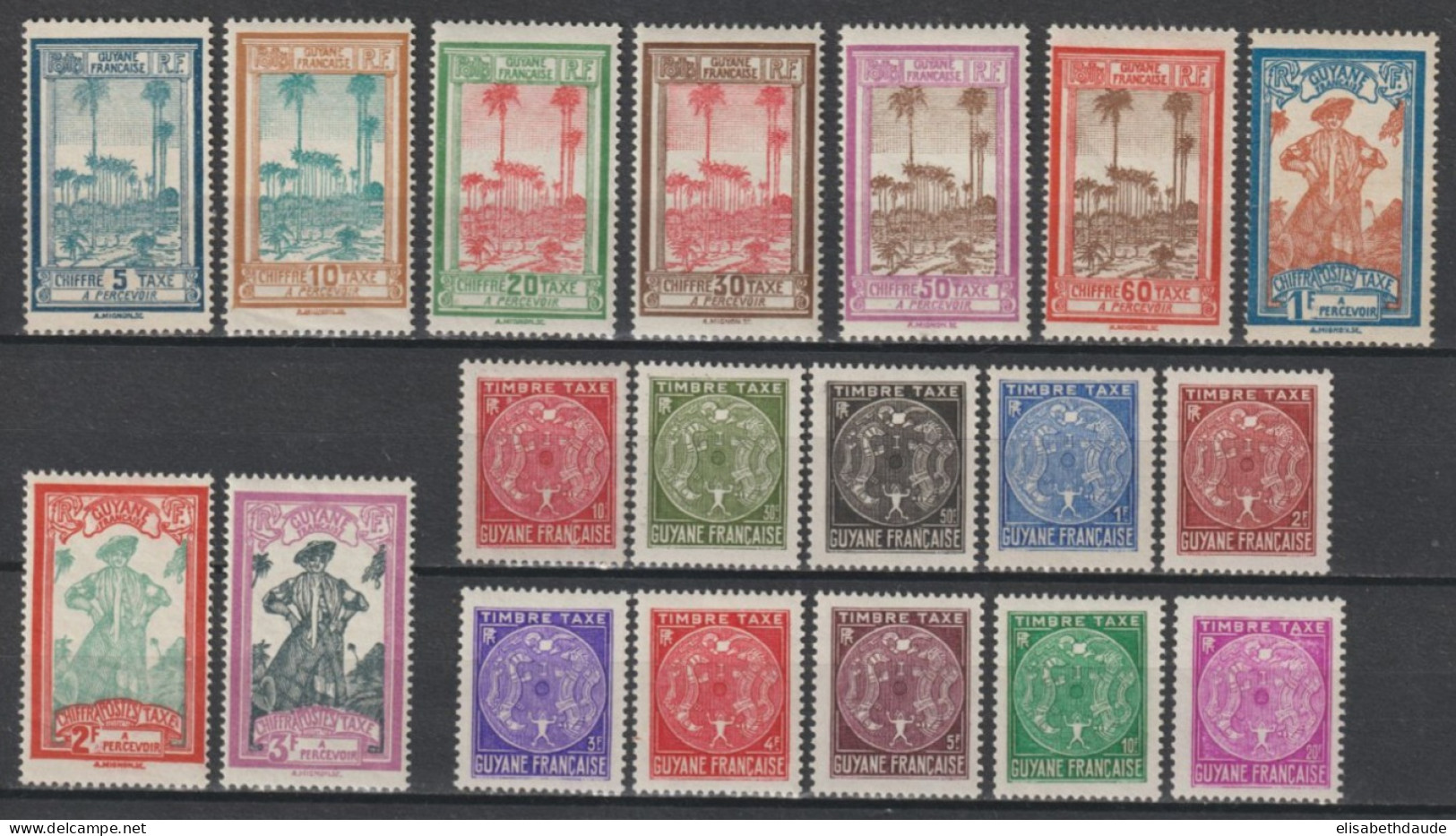 GUYANE - 1929/1947 - SERIES COMPLETES TAXE YVERT N°13/31 * MLH - COTE = 24.5 EUR - Unused Stamps
