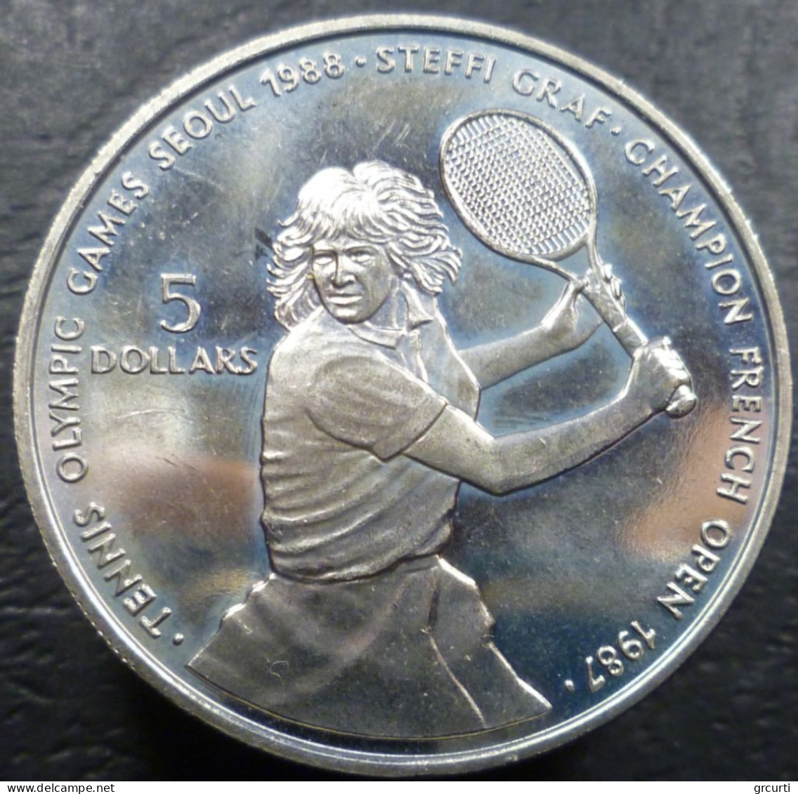 Niue - 5 Dollars 1987 - XXIV Giochi Olimpici Estivi, Seul 1988 - Tennis, Steffi Graf - KM# 5 - Niue