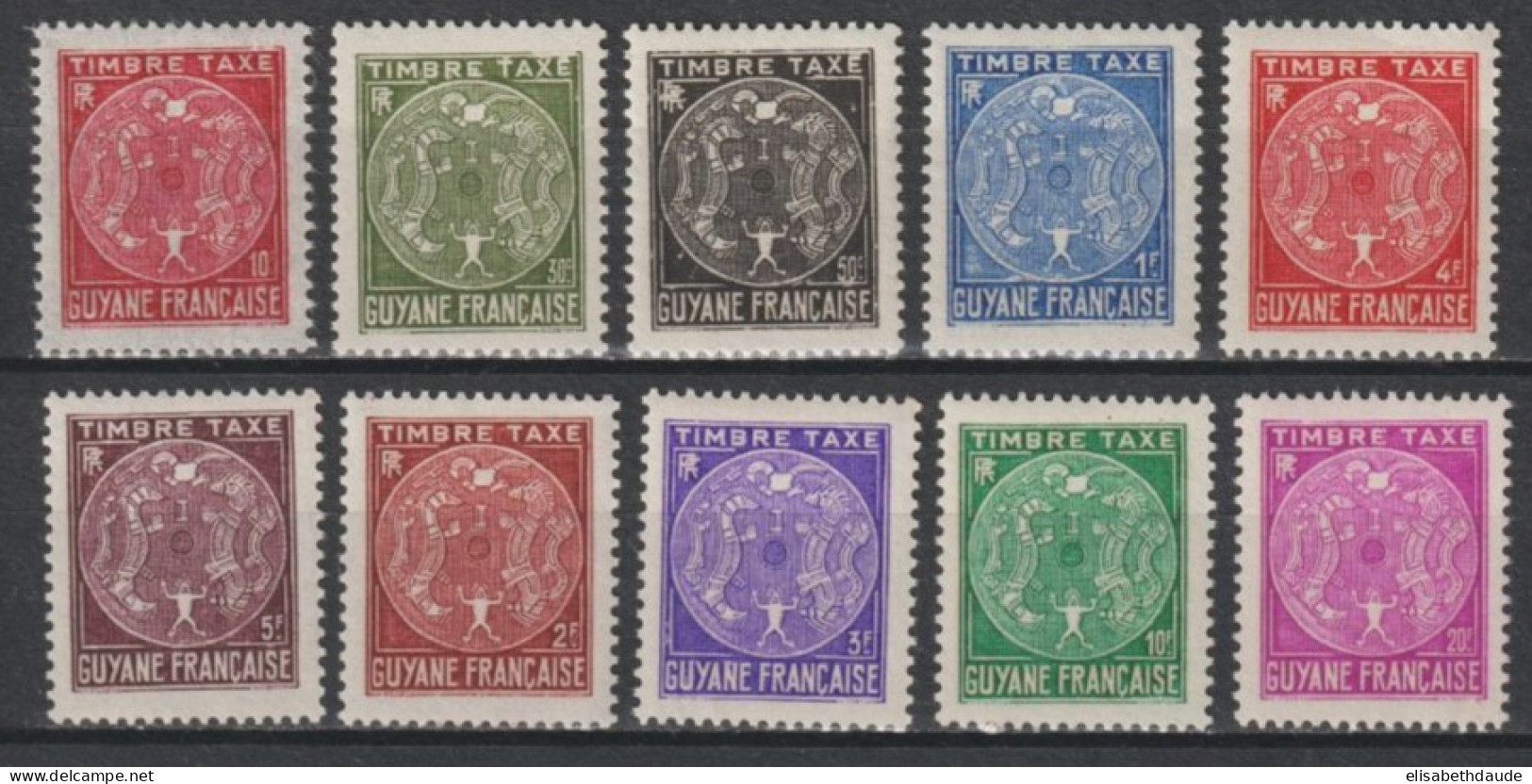GUYANE - 1947 - SERIE COMPLETE TAXE YVERT N°22/31 ** MNH - COTE = 15 EUR - Nuovi