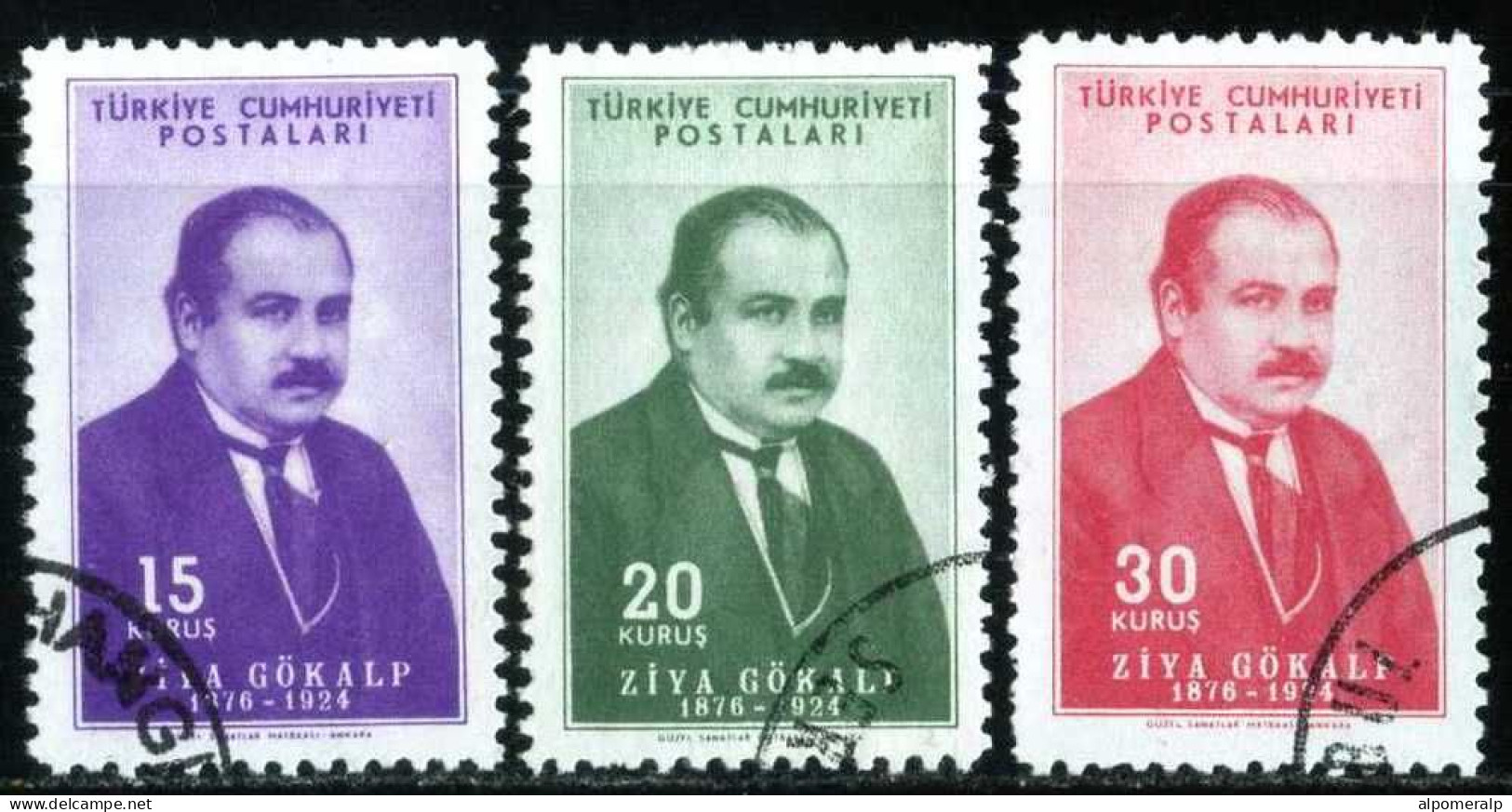 Türkiye 1954 Mi 1398-1400 Ziya Gökalp (1876-1924), Philosopher, Sociologist - Usati