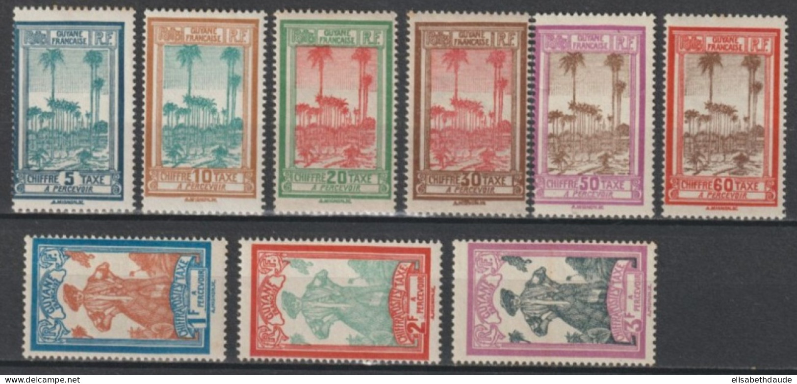 GUYANE - 1929 - SERIE COMPLETE TAXE YVERT N°13/21 * MLH - COTE = 14 EUR - LIVRAISON GRATUITE A PARTIR DE 5 EUR ! - Neufs