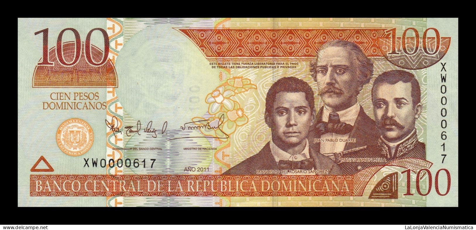 República Dominicana 100 Pesos Dominicanos 2011 Pick 184a Low Serial 617 Sc Unc - Dominicaine