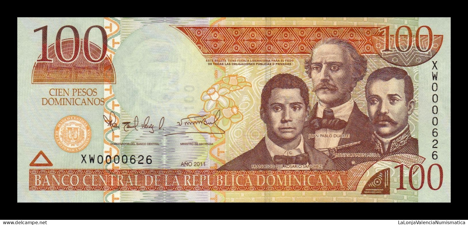 República Dominicana 100 Pesos Dominicanos 2011 Pick 184a Low Serial 626 Sc Unc - Dominicana