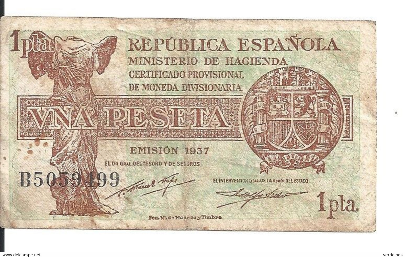 ESPAGNE 1 PESETA 1937 VF P 94 - 1-2 Peseten