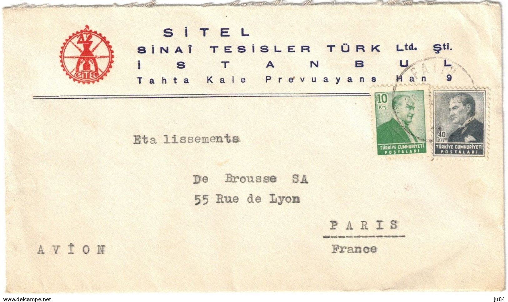 Turquie - Istanbul - Sitel - Lettre Avion Entête Pour Paris (France) - Air Mail - Autres & Non Classés