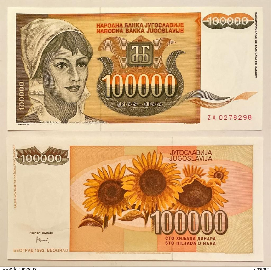 Yugoslavia 100.000 100000 Dinara 1993 Prefix ZA Replacement UNC - Yougoslavie