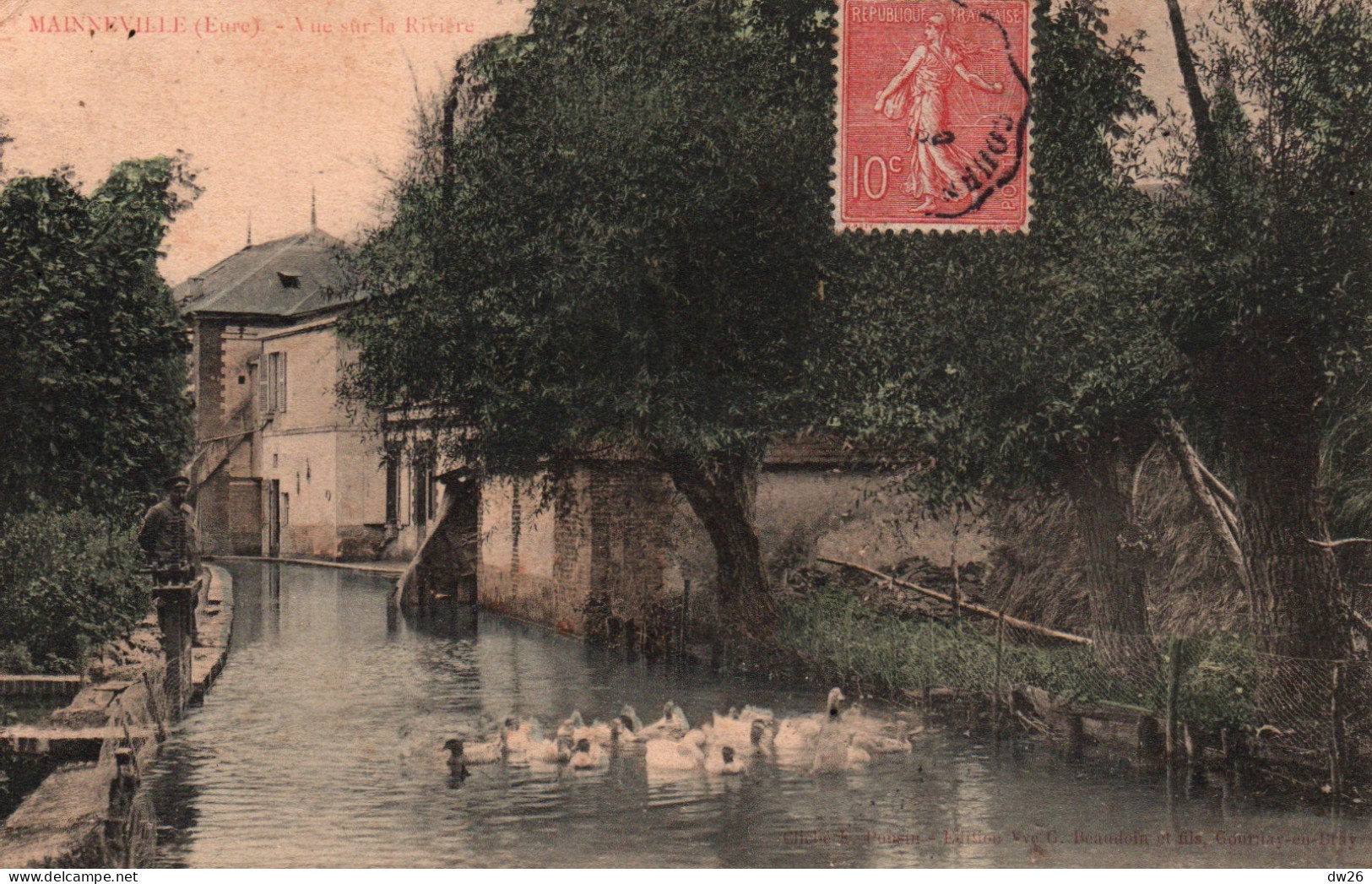 Mainneville (Eure) Vue Sur La Rivière, Canards - Edition Vve Beaudoin Et Fils - Carte Colorisée De 1905 - Dangu