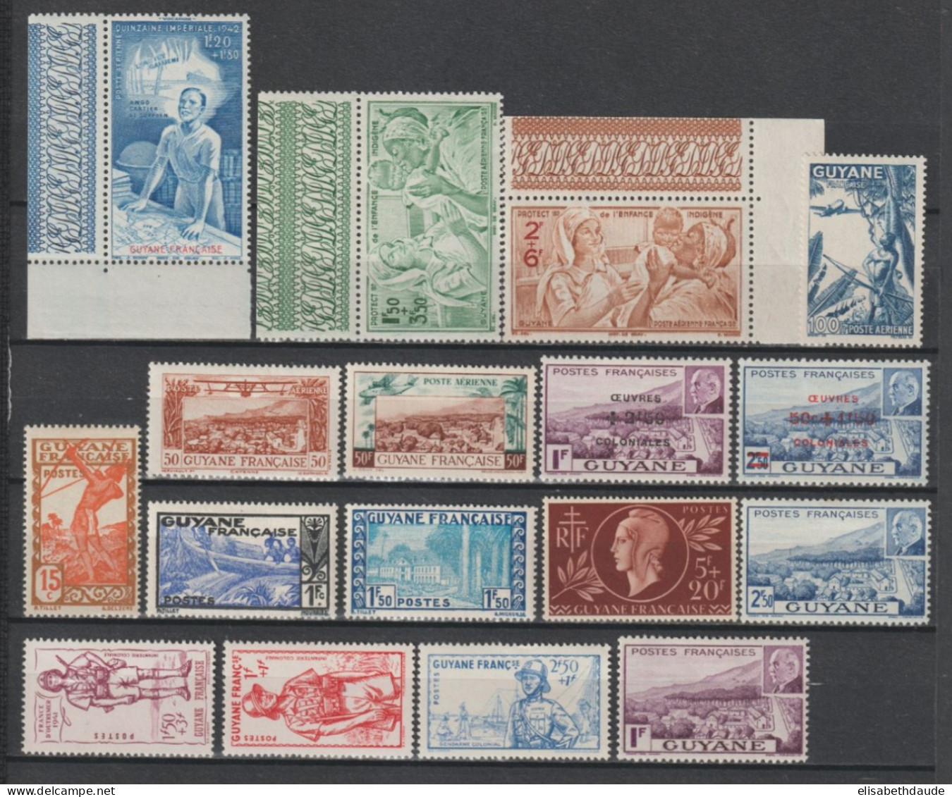 GUYANE - 1941/44 - ANNEES COMPLETES AVEC POSTE AERIENNE * MLH - COTE = 23 EUR - - Unused Stamps