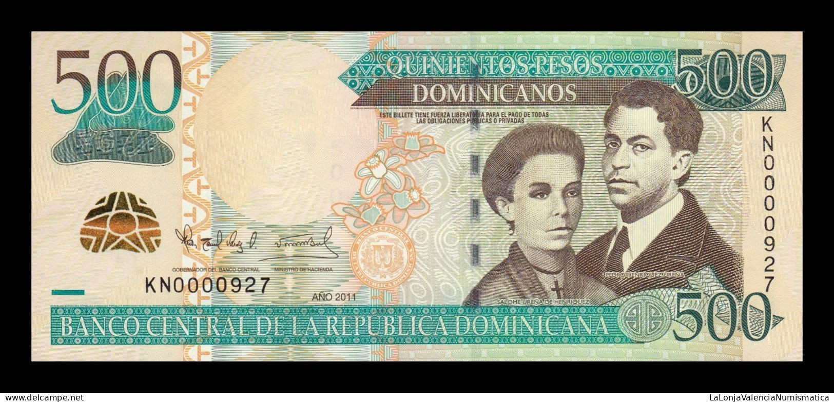 República Dominicana 500 Pesos Dominicanos 2011 Pick 186a Low Serial 927 Sc Unc - Dominicana