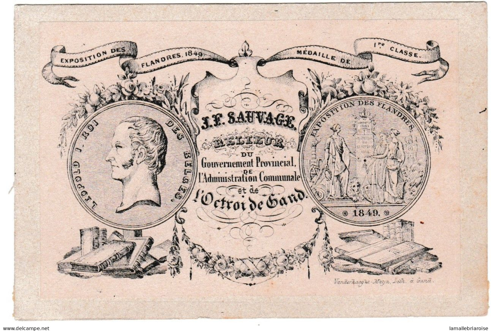 Belgique, "Carte Porcelaine" Porseleinkaart, Gend, J. F. Sauvage, Relieur à Gand, Dim:106x70 Mm, Bateaux - Porzellan