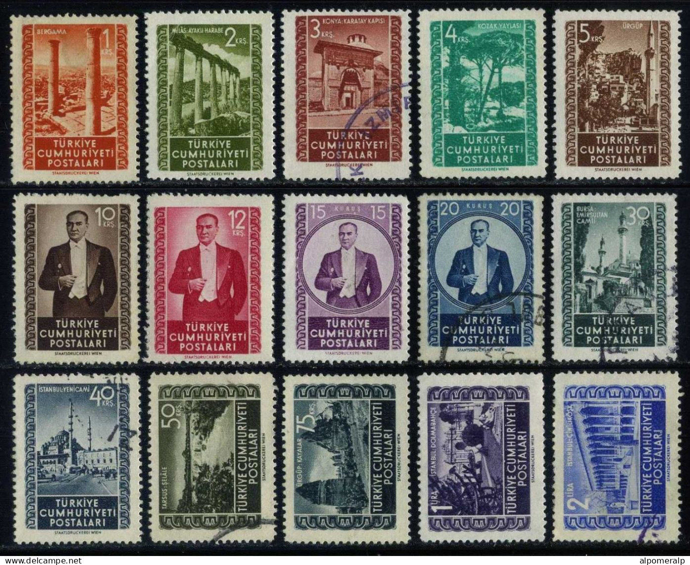 Türkiye 1952 Mi 1317A-1331A Vienna Printing Postage Stamps [MiNr 1332A Is Missing] - Gebraucht