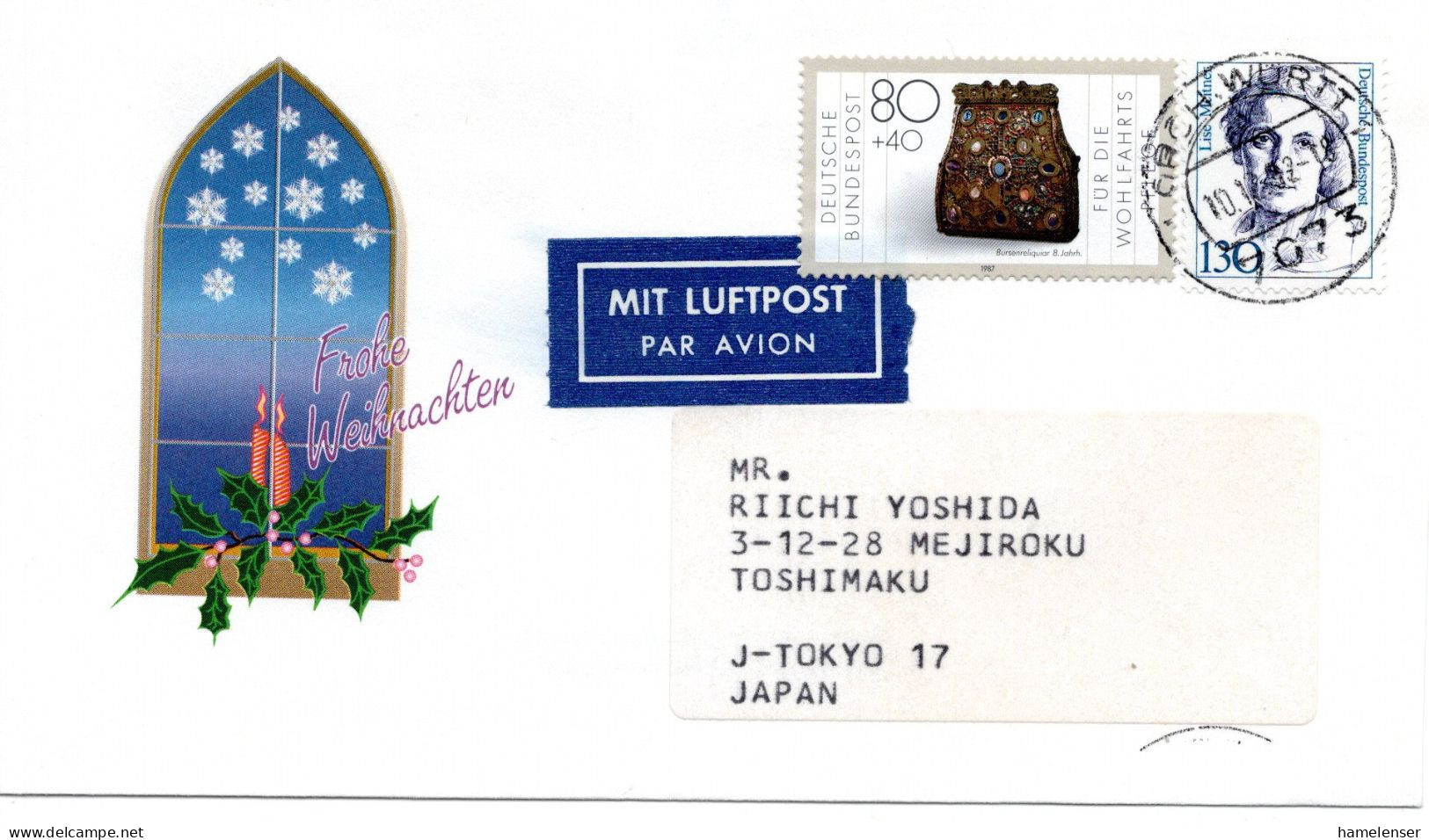 66296 - Bund - 1987 - 130Pfg Frauen MiF A LpBf LORCH -> Japan - Storia Postale