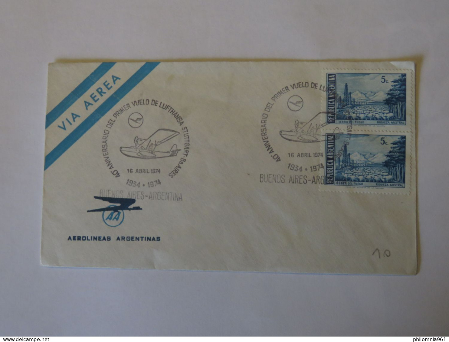 ARGENTINA 40 ANNIVERSARY OF THE FIRST LUFTHANSA FLIGHT  FIRST FLIGHT COVER BUENOS AIRES - STUTTGART 1974 - Used Stamps