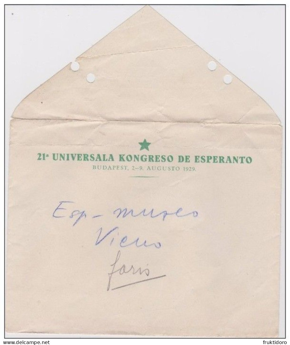 Esperanto Hungary Stationery - Envelope 21 Universala Kongreso De Esperanto 1929 Budapest - Hungario - Esperanto