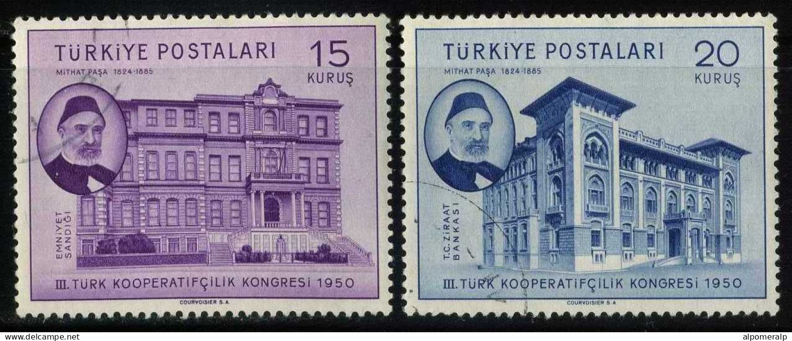 Türkiye 1950 Mi 1264-1265 3rd Congress Of Turkish Cooperative System, Istanbul | Mithat Pasha And Security Bank - Gebraucht