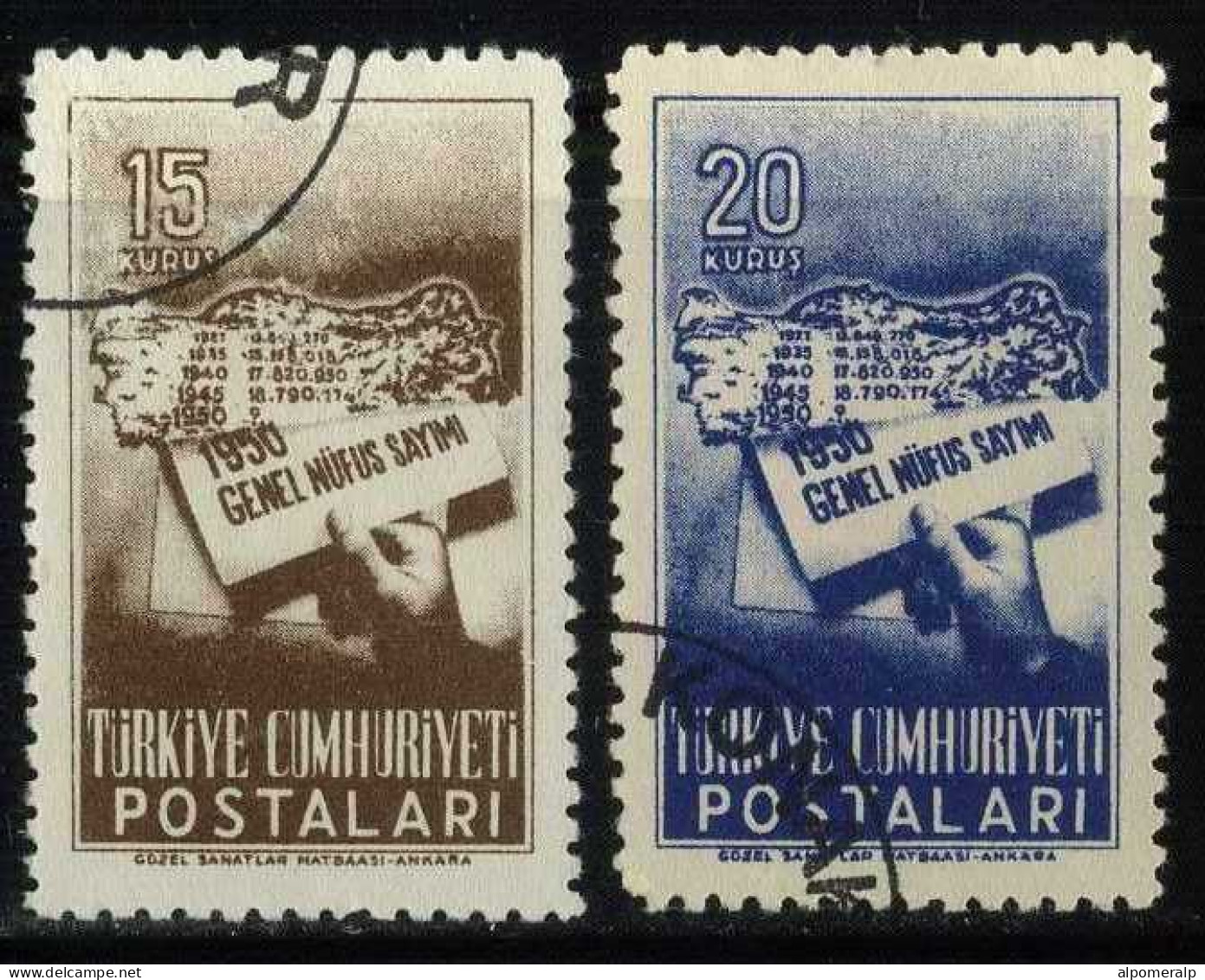Türkiye 1950 Mi 1259-1260 Cencus Of 1950 | Population Growth - Used Stamps
