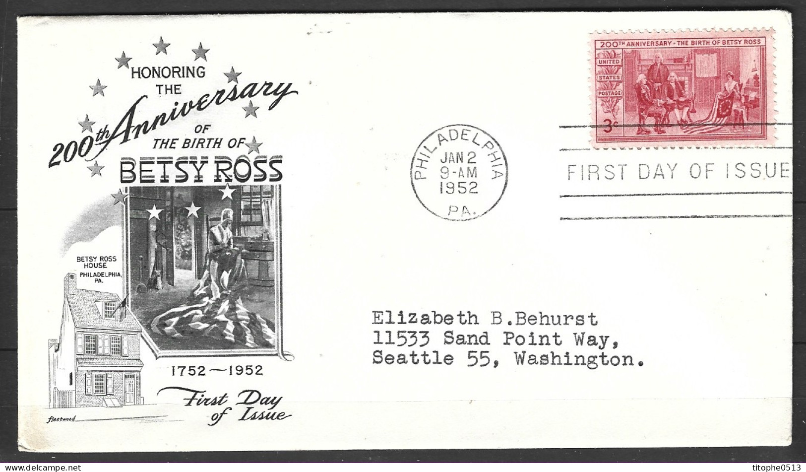 USA. N°555 De 1952 Sur Enveloppe 1er Jour. Betsy Ross/Premier Drapeau Américain. - Briefe