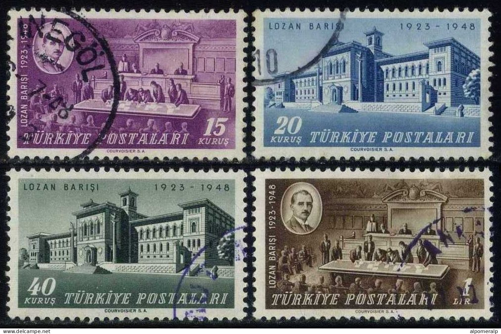 Türkiye 1948 Mi 1217-1220 25th Anniversary Of Lausanne Treaty Of Peace | Conference Building, President Ismet Inönü - Used Stamps