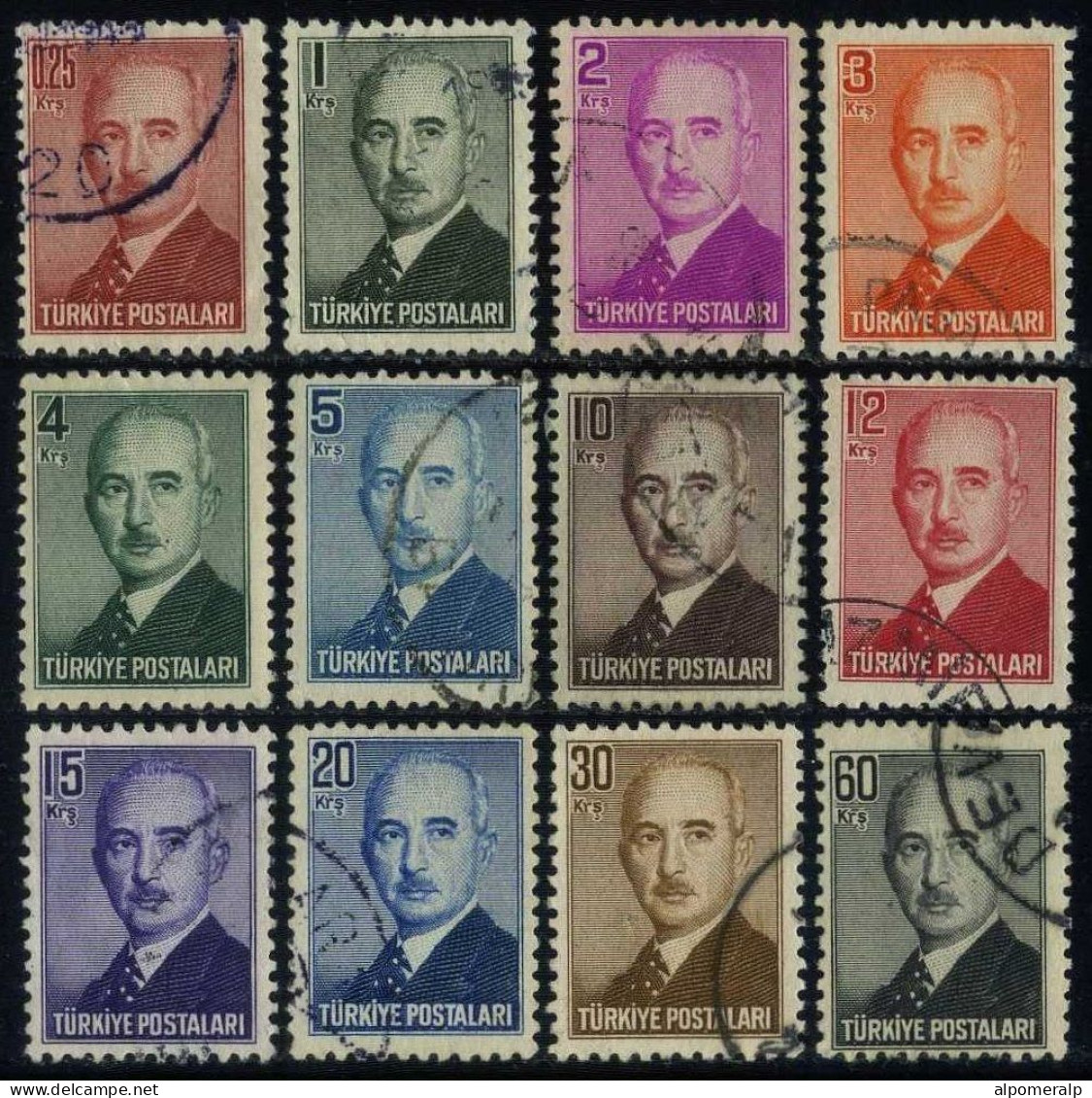Türkiye 1948 Mi 1202-1213 London Printing Inönü Postage Stamps - Used Stamps