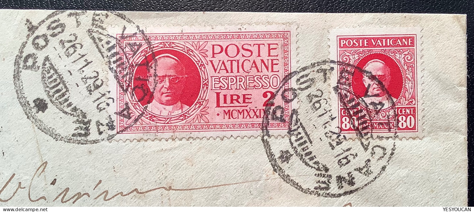 Sa.8, E1 1929 80c+2L ESPRESSI Lettera (Vatican First Issue Cover Vaticano Italia Italy Lettre Express Espresso - Cartas & Documentos