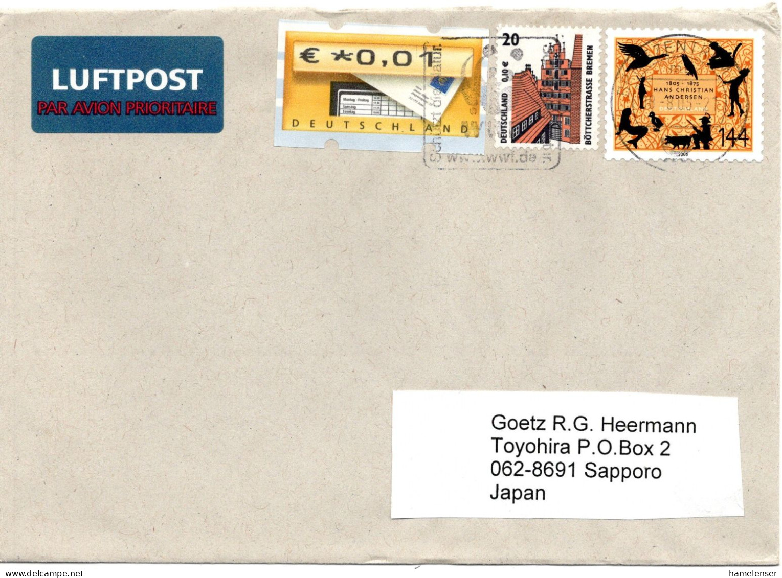 66316 - Bund - 2005 - 144c Andersen SK MiF A LpBf BRIEFZENTRUM 60 - ... -> Japan - Lettres & Documents