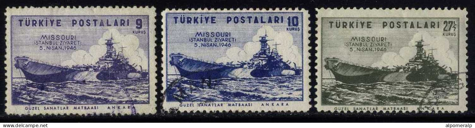 Türkiye 1946 M 1179-1181 Battleship Missouri, The U.S.S. Missouri Visit To Istanbul | Ship - Gebruikt