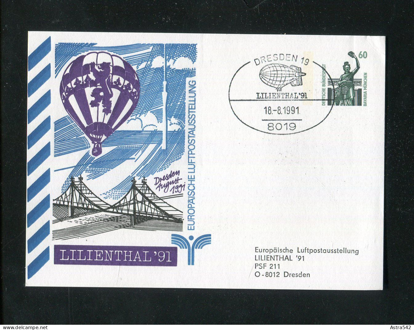"BUNDESREPUBLIK DEUTSCHLAND" 1991, Privatpostkarte "Lilienthal 91" SSt. "Dresden" (12471) - Postales Privados - Usados