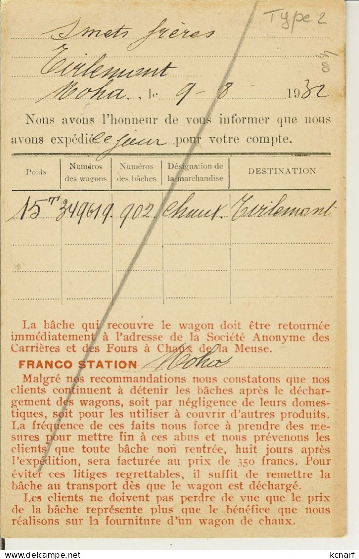 CP Des Carrières Et Des Fours  à Chaux De La Meuse à Liège ( MOHA ) 1932 Type 2 - Wanze