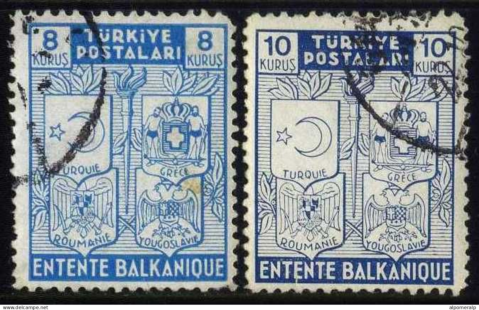 Türkiye 1940 Mi 1076-1077 Balkan Entente, Treaty | Coat Of Arms Of The States Of The Entente | Joint Issues - Gebruikt