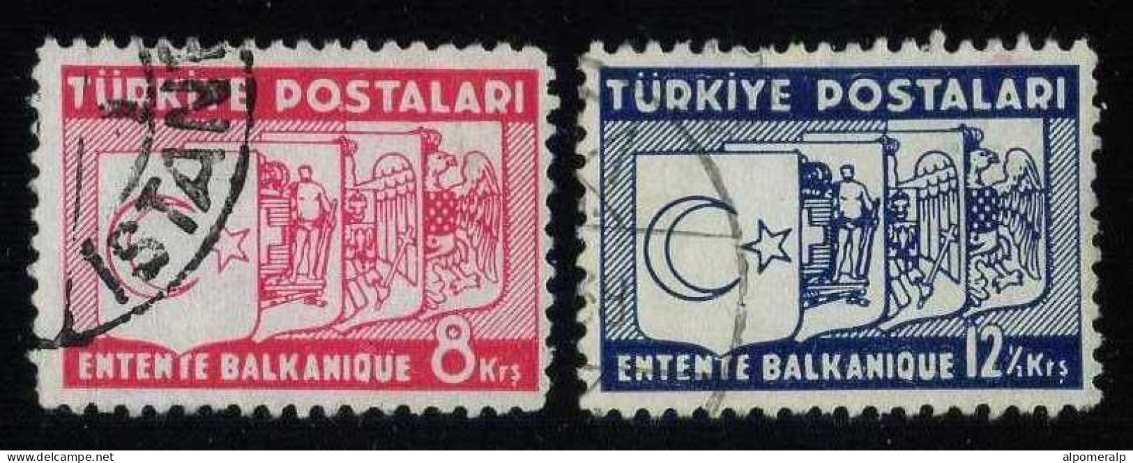 Türkiye 1937 Mi 1014-1015 Balkan Entente, Treaty | Coat Of Arms Of The States Of The Entente, Joint Issues - Usati