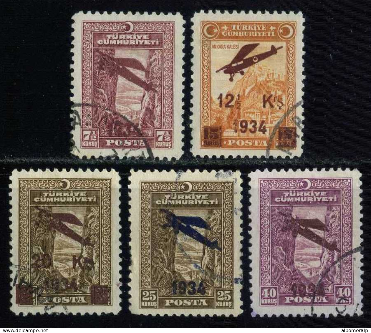 Türkiye 1934 Mi 980-984 Airmail Stamps First Issue, Opening Of The Ankara-Istanbul Airmail Line - Poste Aérienne