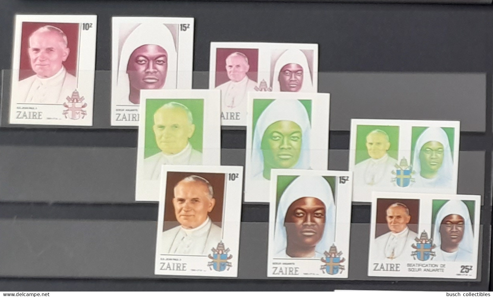 Congo Zaire 1986 Mi. 928 - 930 Color Proofs Essais Couleur IMPERF ND Pape Jean Paul II Papst Johannes Pope John - Unused Stamps
