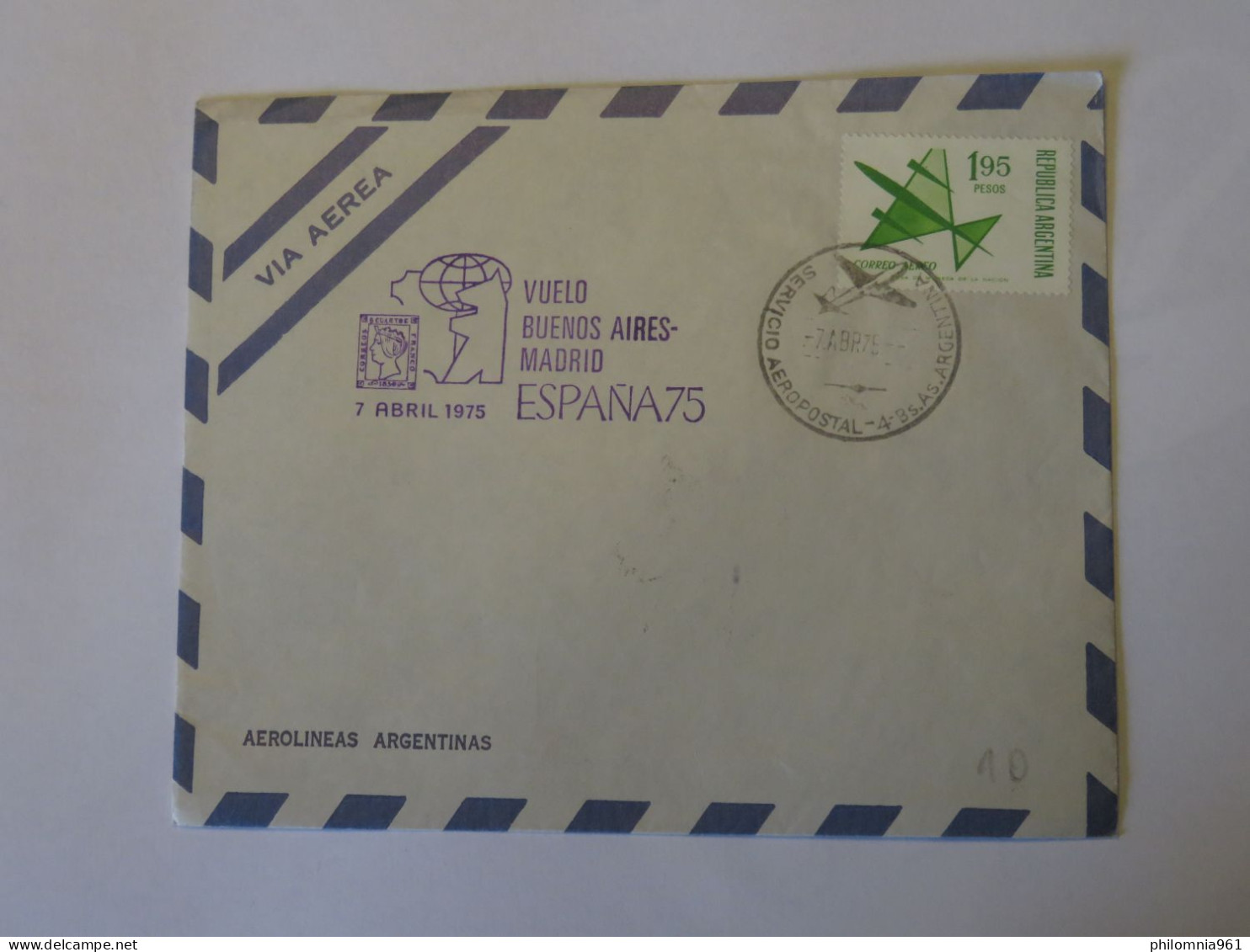 ARGENTINA FLIGHT  FIRST FLIGHT COVER BUENOS AIRES - MADRID 1975 - Usados