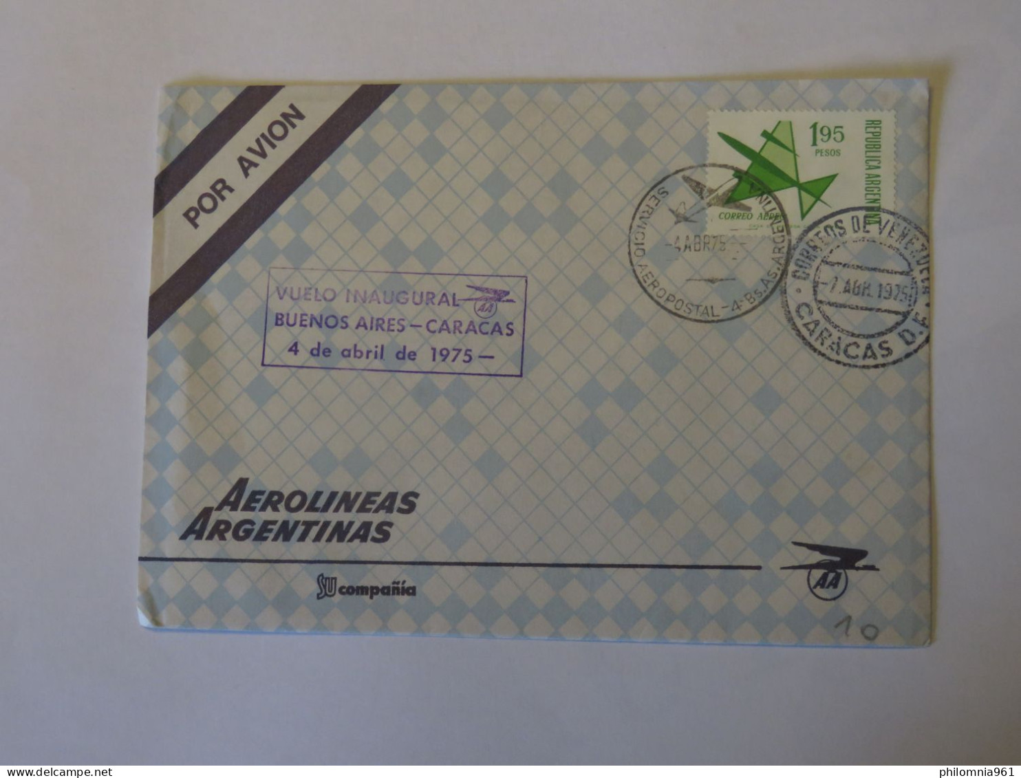 ARGENTINA AEROLINEAS  ARGENTINAS FIRST FLIGHT COVER BUENOS AIRES - CARACAS 1975 - Used Stamps