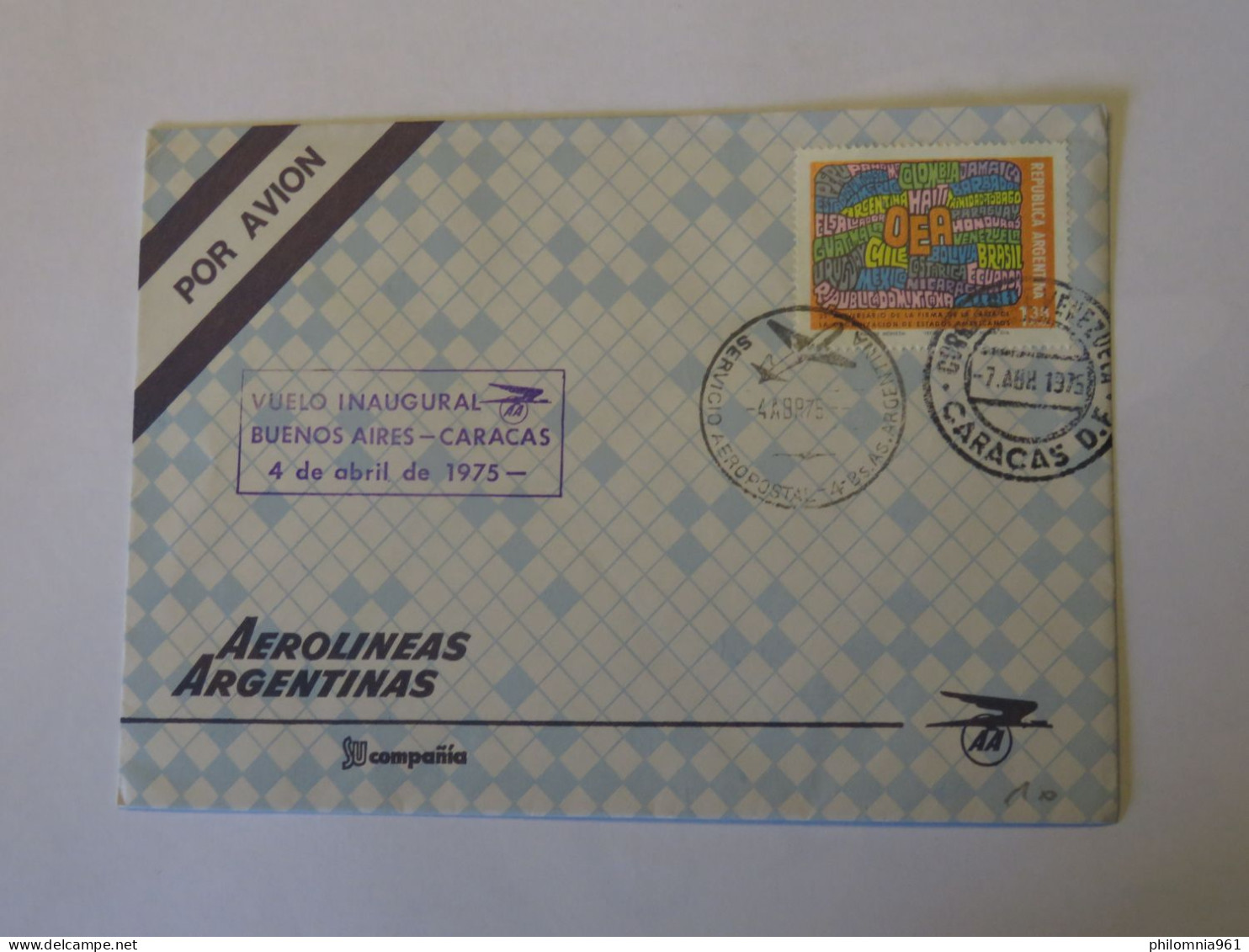ARGENTINA FIRST FLIGHT COVER BUENOS AIRES - CARACAS 1975 - Used Stamps