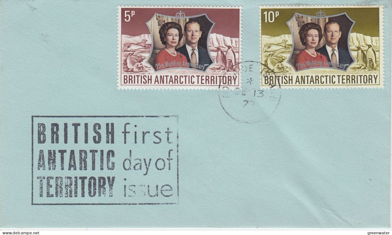 British Antarctic Territory (BAT) Silver Wedding 2v FDC (??) Ca Adelaide Island DEC 13 1972 (58760) - Storia Postale
