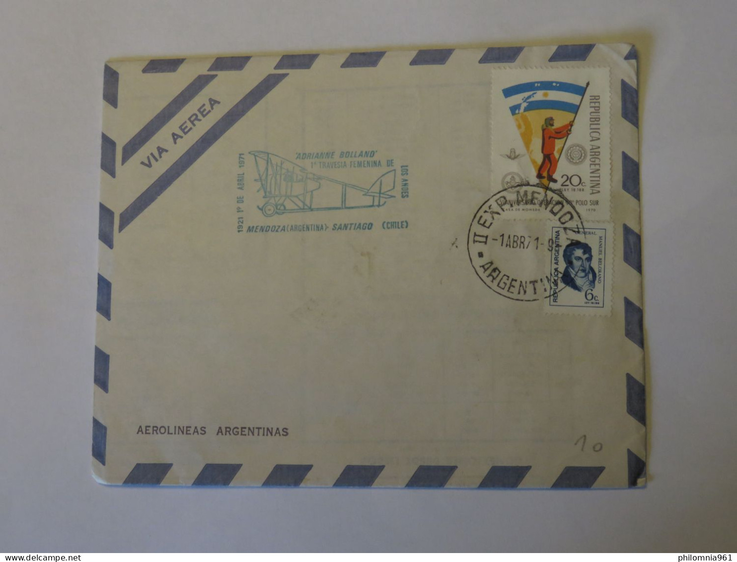 ARGENTINA FIRST FLIGHT COVER MENDOZA - SANTIAGO 1971 - Usados